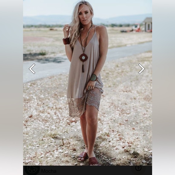 New without tags Three Bird Nest Prima Mocha Taupe Lace Hem Slip Dress - Picture 3 of 13